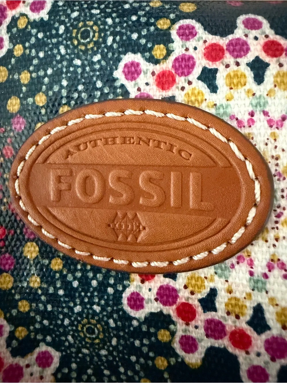 Fossil Coated Kaleidoscope Canvas Small Makeup Pouch/Bag Brass Ring Pull